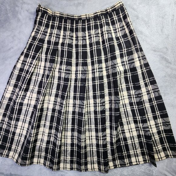 Vintage Pendleton Virgin Wool Midi Skirt Women 18 Black Plaid Pleated USA Office - Picture 9 of 11